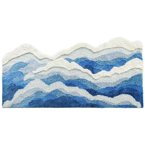 Fituenly Tapis Ondulé Touffeté avec Vagues De L'océan, Tapis Océan avec Envers Antidérapant, Tapis De Salle De Bain Côtier, Lavable, Vagues 3D, pour Maison, Le...