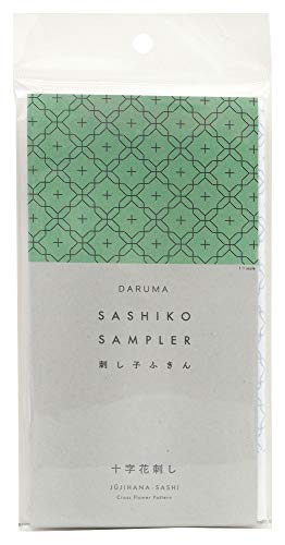 Image of Yokota Daruma Sashiko Cloth Sashiko Fabric - Pre-Printed Sashiko Sampler - White with English Instruction Inside (White JUJIHANA)