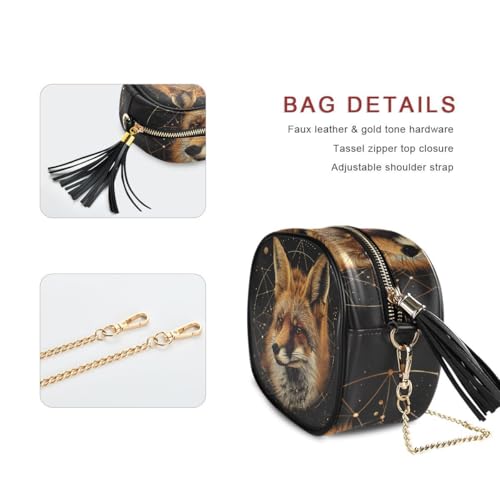 ALAZA Women's Fox Geometric Circles PU Leather Crossbody Bag Shoulder Purse with Tassel2