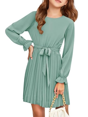 Haloumoning Mädchen Kleid Elegant Langarm Kleider Kids A-Linie Faltenrock...