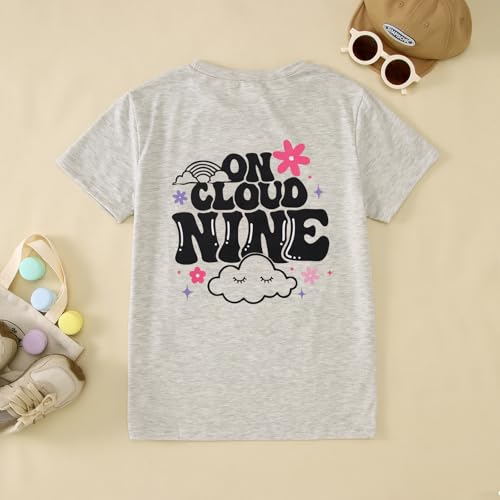 Image of 9th Birthday Shirt Girl On Cloud Nine Graphic Tee 9 Year Old Birthday Party T-Shirt Girl Summer Short Sleeve Top