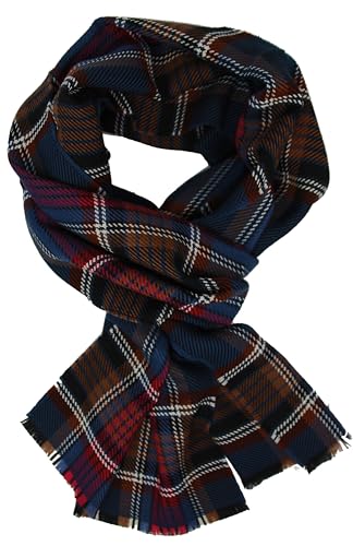 Écharpe d'hiver en laine homme chaude bleu motif carreaux grand format 201cm