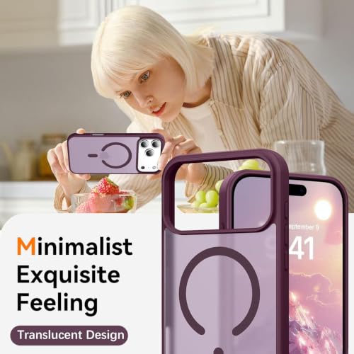Image of Elzzi Magnetic Magsafe for iPhone 17 Pro Max Case (Compatible with MagSafe) Slim Translucent Matte Shockproof with Anti-Fingerprint Phone Case, Cherry