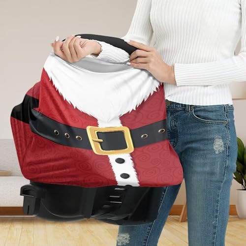 Image of Santa Car Seat Cover Baby Carseat Cover, Car Christmas Decorations Lightweight Soft Baby Carrier Cover for Girls Boys, Fit Spring Summer /Hot Days /Warm Weather