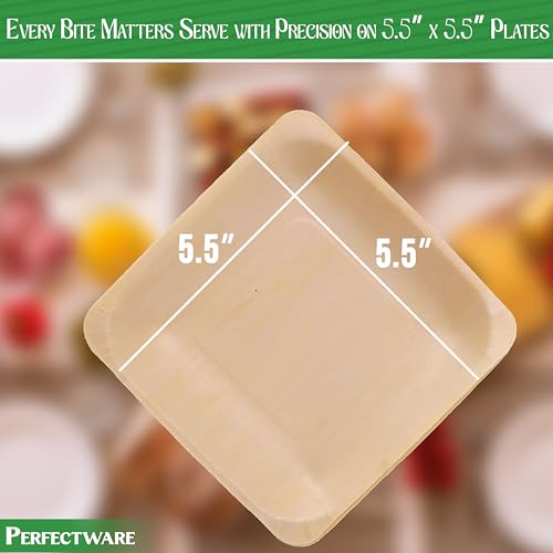 Perfectware Earth Friendly All Natural Premium Quality 100% Compostable & Biodegradable 5 Inch Birch Wood Disposable Plates. Great for Parties, Wedding Events (5.5" x 5.5" Appetizer Plate) 25 pc