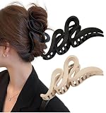 [Herbeluemily] バンスクリップ ヘアクロー ヘアクリップ 髪留め 大きめ 大人 波型 13cm 2個セット ブラック＋ミルクティー HM-0109-R04-BKMT