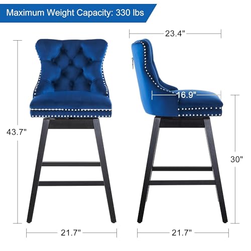Image of Blue Swivel Bar Stools, Velvet Counter Height Bar Stools Set of 6