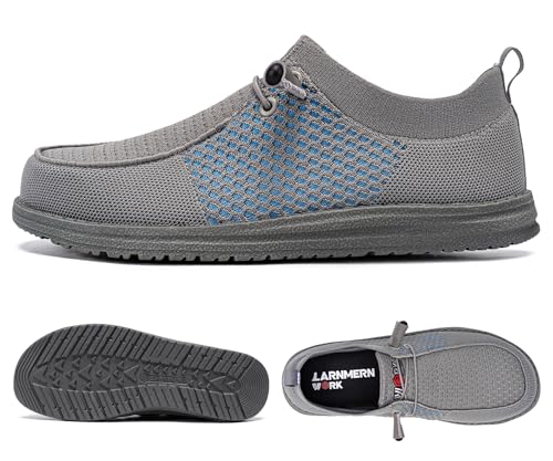 Image of LARNMERN Slip On Steel Toe Shoes Men Loafers Work Safety Tennis Sneakers | Lightweight, Comfortable, Walking, Wide, Hands Free, Lounging, House, Mechanic, Construction, Casual, Dress, Office, 0utdoor