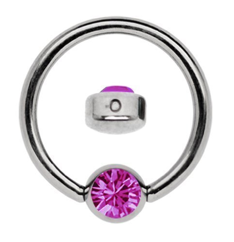 Titanio Anillo 1,6 X 6mm como Aro Labial Piercing con 3mm Plano Piedra en Muchos Colores Seleccionable - Fucsia Cover