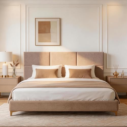 Fromann Upholstered Wall Mounted Headboard for Queen/TXL/King Size Beds, Peel and Stick Headboard 23.6" x 11.8"/PC, Interior Wall Panels for Bedroom Study, Headboards Only (6, Light Brown)