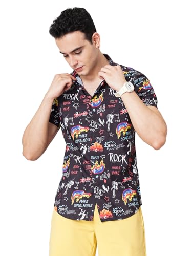 Image of The Indian Garage Co Men Slim Fit Conversational Printed Half Sleeves Spread Collar Resort Wear Shirt
