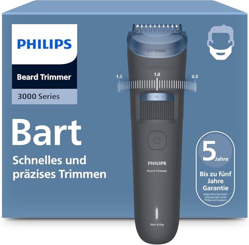 Philips Beard Trimmer 3000 Series - Self-Sharpening Blades with Rounded Tips 20 Length Settings Lift & Trim Comb 100% Waterproof Battery Indicator USB Charger Model BT3619/15
