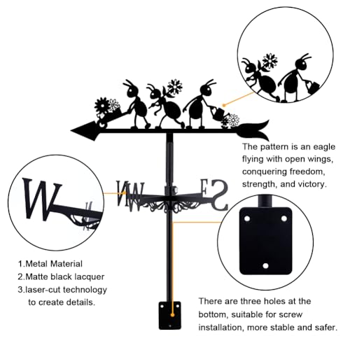 SUPERDANT Ant Weather Vane for Roof Mount Ant Flower Metal Weathervane Wind Vanes for Outside Roof Decor Black Wind Decorative Signs for Farmhouse Yard Farm Barn Sheds Garden Patio Decoration - Image 3