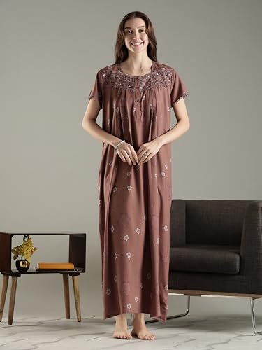 Image of 9shines Label Premium Alpine Maxi Designer Nighty | Floral Print Maxi for Women | Night wear for Women | | Full Length Night Gown for Women | Night Dress for Women Stylish (2467)