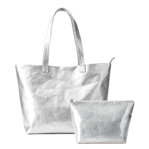 Image of KALIDI PVC Zipper Tote Bag, Jelly Kraft Paper Beach Bag Large Hobo Carry All Travel Shopping Handbag Plastic Shoulder Bag