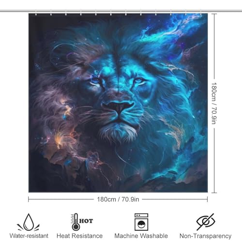 Rideau de douche lion céleste bleu imperméable en tissu polyester lavable de 183x183cm