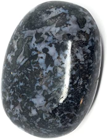 Oval Worry Merlinite (Indigo Gabbro) Palm Stones - Hand-Carved Gem Palm Pocket Energy Stone - Used for Back, Neck, and Feet Massage Therapy - Natural Chakra Reiki Healing Balancing