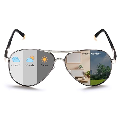 ROCKNIGHT Aviator Sunglasses for Men Polarized Photochromic Driving Sunglasses UV400 Outdoor Indoor Shades for Men