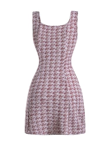 Image of Floerns Women's Plaid Tweed Dress Sleeveless Square Neck Elegant Work Mini Dress
