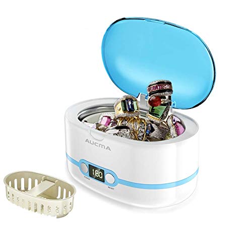 Aucma Ultrasonic Cleaner Professional Ultrasonic Jewelry Cleaners with Digital Timer for Jewellery Eyeglasses Lenses Necklaces Watches Rings Denture Coins, 20 Oz (Blue)