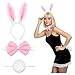 Produktbild Balinco 3-teiliges Hasenkostüm-Set für Damen & Mädchen  Plüsch-Hasenohren-Haarreif mit Fliege & Schwanz für Halloween, Karneval, Fasching, Cosplay & Motto-Partys, Weiß/Pink