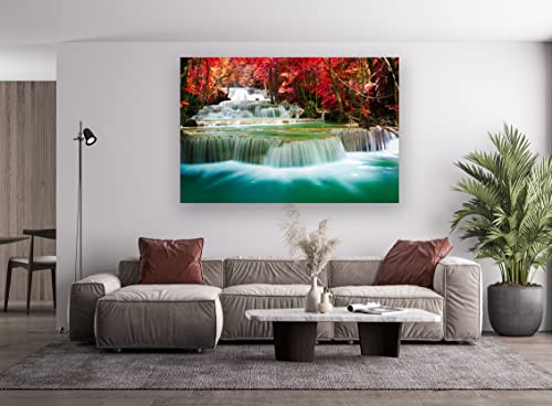 Cao Gen Decor Art-S05181 Wall Art 1 Pieces Waterfall Canvas Print Landscape Paintings Framed Red Trees Forest Canvas Falls Picture For Bedroom Living Room Office Kitchen Home Decor Ready To Hang #TOP4