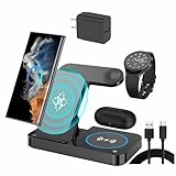 3 in 1 Charging Station for Samsung Android: Wireless Phone and Watch Charger for Galaxy S25 Ultra/S24/S23/Z Fold, wireless charger stand for Galaxy Watch 9/8/7/6/5 Earbuds 3/2/Pro (Black)
