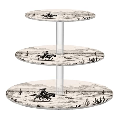 PYBUG Western Cowboy 3 Tier Acrylic Cupcake Stands Tower,Dessert Table Display Set for Tea Party,Wedding,Birthday, Baby Shower