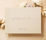 MUUJEE Personalized Guestbook in Cream - Premium Custom Modern Guest Book for Wedding Reception, Birthday Party or Events w/Bookmark Blank Pages for Signing, Extra Large 11.5 x 8.5 inches