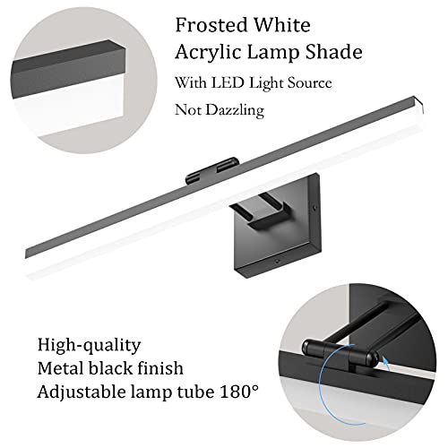 Image of Ralbay 24 inch LED Modern Black Vanity Light 14W Adjustable Matte Black Bathroom Vanity Light Modern LED Bathroom Vanity Light Fixtures Over Mirror (6000K Cool White Light)