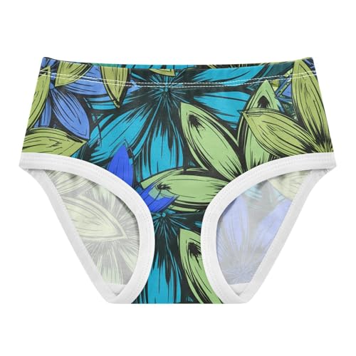 Girls Underwear Toddlers 2t Cotton Panties for Girl Artistic Briefs Underpants Flowers Dark Blue Green