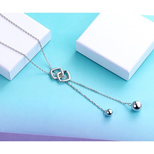 DAOCHONG Long Necklace S925 Sterling Silver Tassel Round Ball Necklace for Women,Snowflake Long Necklace Silver Jewelry Christmas New Year Holiday Gifts for Women Her (Chain adjustable)4