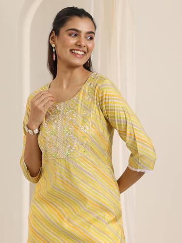 Image of Libas Womens Printed Silk Blend Straight Kurta for Women