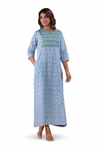 Image of NIHSAMAH Cotton Nighty for Women - Printed Stylish Night Gown, Comfortable Sleepwear Long Nightwear, Maxi