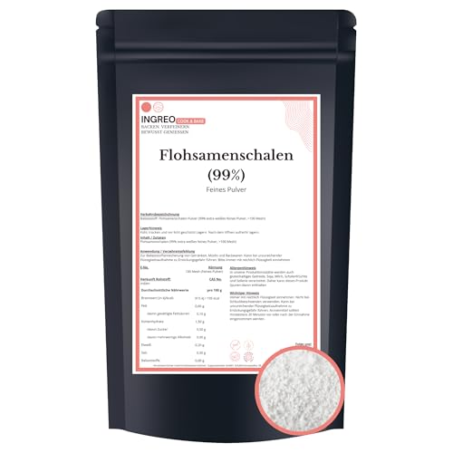 1 kg | Cáscaras de psyllium Husk en polvo | 99% puro extra blanco | rico en fibra | vegano sin gluten | hornear cocinar bajo en carbohidratos | sin aditivos | materia prima alimentaria | INGREO