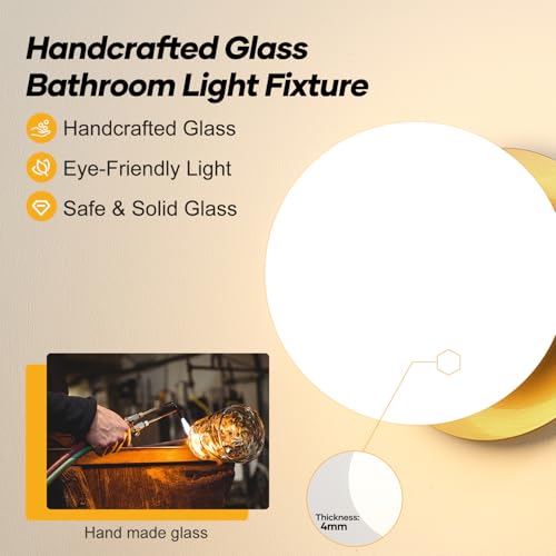 Image of 1 Pack Gold Wall Sconce, Modern Bathroom Sconce with Milky Globe Glass, Wall Light for Bathroom Mirror, Living Room, Hallway (Bulb Not Included)