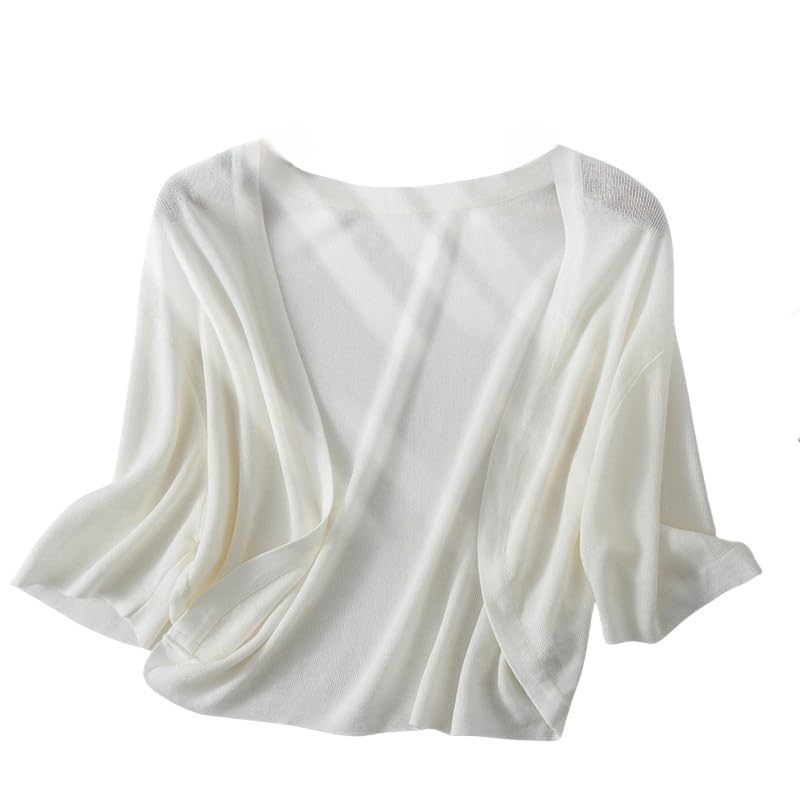 Cardigan Donna Cardigan Elegante in Maglia da Donna Corto con Maniche A 3/4 Bolero Coprispalle Top Estivo Leggero Mini Giacca Morbida E Accogliente Maglietta in Tencel Maglia Aperta sul D