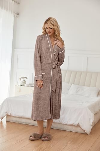 Image of Ekouaer Womens Robe Long Bathrobe Lightweight Soft Knit Kimono Robes Ladies Casual Sleepwear S-3XL