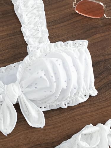 SHENHE Women's 2 Piece Cute Ruffle Swimsuit Knot Front Eyelet Tie Side Cut Bikini Set3