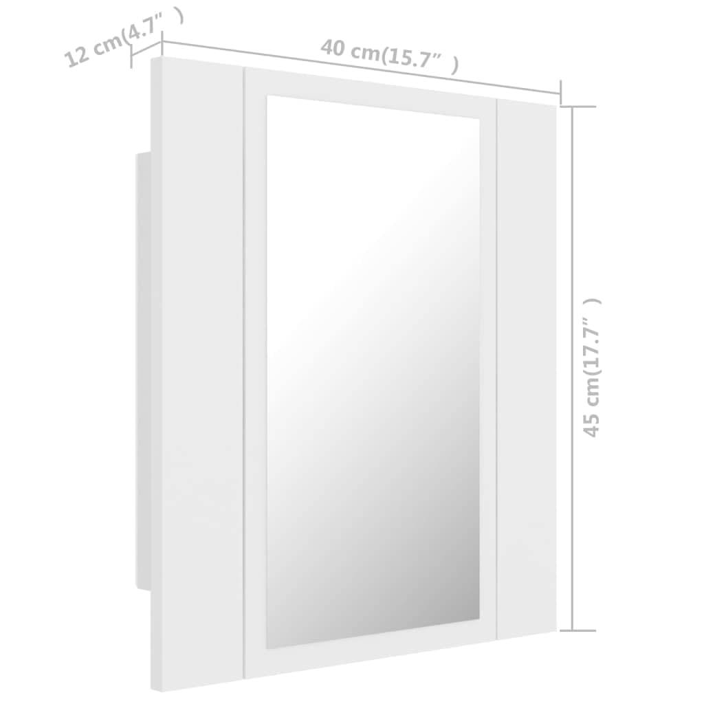 vidaXL Szafka łazienkowa z lustrem i LED, biała, 40x12x45 cm, akryl