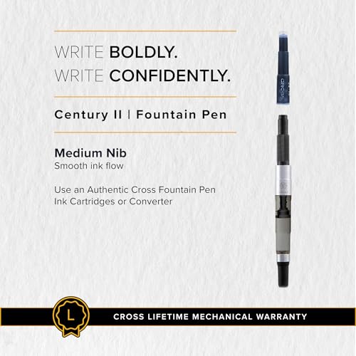Image of Cross Century II Fountain Pen - Stainless Steel M Nib - Black Ink - Includes Premium Gift Box - Translucent Blue Lacquer with Chrome Plated Fittings