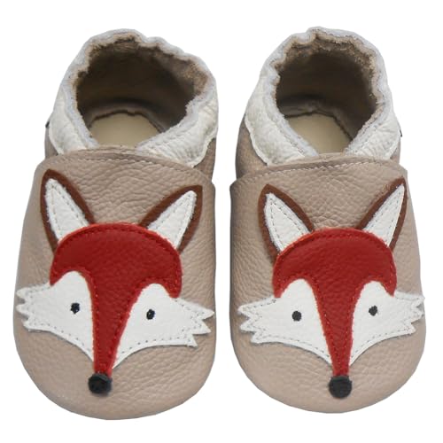Bemesu Chaussons Bebe Chausson Cuir Bébé Chaussures Premiers Pas Bébé Garçon Fille Renard Beige 12 mois-18 Mois
