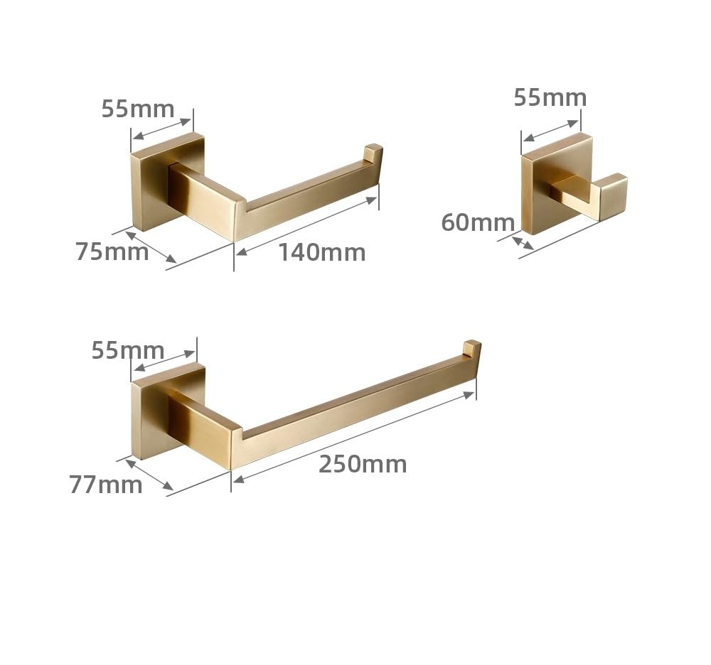 Juego de accesorios de baño cepillados, 3 piezas, soporte para cepillo de inodoro, soporte para papel higiénico, toallero, gancho y jabonera, accesorios para decoración moderna