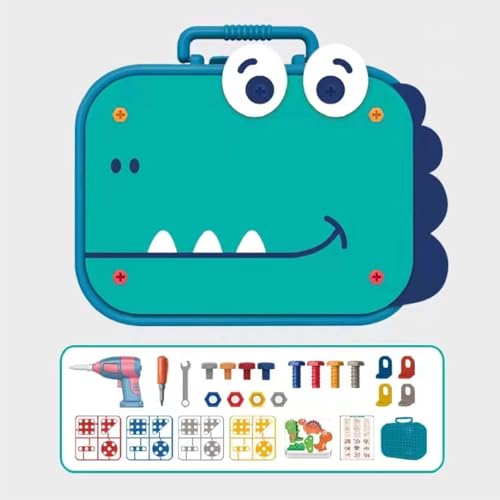 Image of Cable World Dinosaur Theme Creative Drill Set - 2-in-1 3D Building Blocks & 2D Puzzle - STEM Educational Construction Toy with Screwdriver & Portable Case for Kids 3+ Ideal for Gifting