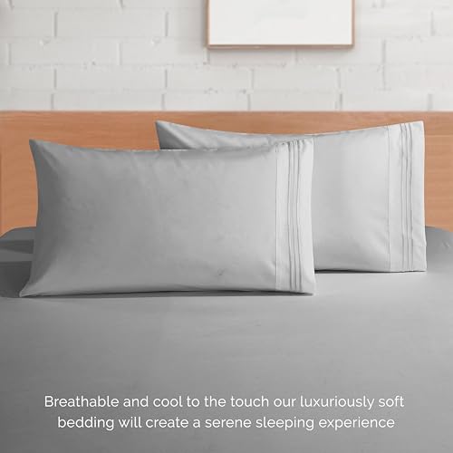 Elegant Comfort Luxurious 1500 Premium Hotel Quality Microfiber 4-Piece Sheet Set, 18-24 Inches Deep - Extra Deep Pocket Sheets - Ultra Soft 4PC Deep Pocket Sheets, California King, Silver Gray