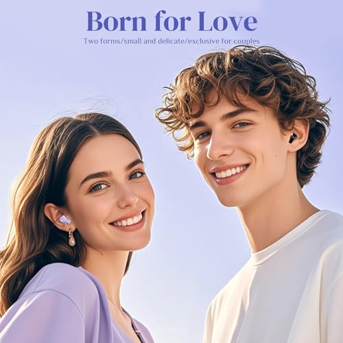Image of Purple Heart Wireless Earbuds for Girls Kids, Cute Mini Tiny Small Invisible Earbuds Wireless Bluetooth for Small Ears Canals Women Rose Gold Kawai Blue Tooth Ear Buds for iPhone Android