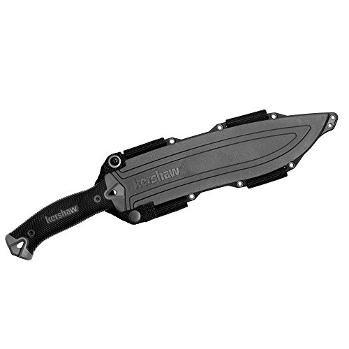 Kershaw Camp 10 (1077), Fixed Blade Camp Knife, 10-Inch 65Mn Carbon Tool Steel, Basic Black Powdercoat, Full Tang Handle With Rubber Overmold, Dual Lanyard Holds, Includes Molded Sheath, 1Lb. 3Oz. #TOP5