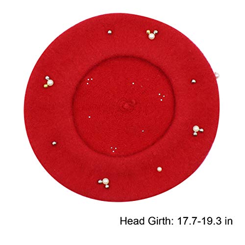 Girls Winter Woolen Beret Hat Classic French Style Beret Beanie Princess Pearl Decorated Dome Hat Cap #TOP6