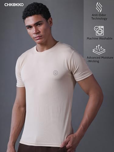 Image of CHKOKKO Gym T Shirts for Men Workout Activewear Solid Quick Dry Sports Tshirt for man Breathable Lightweight Half Sleeve Regular Fit Round Neck Running Boys T Shirt