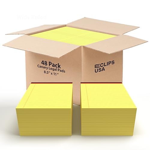 E-CLIPS USA Notepads, Legal Pads, Note Pads 8.5 x 11, Legal Wide Rule Notepad, Canaray, Chipboard Back, Writing Pad, Office Supplies, 50 Sheets Per